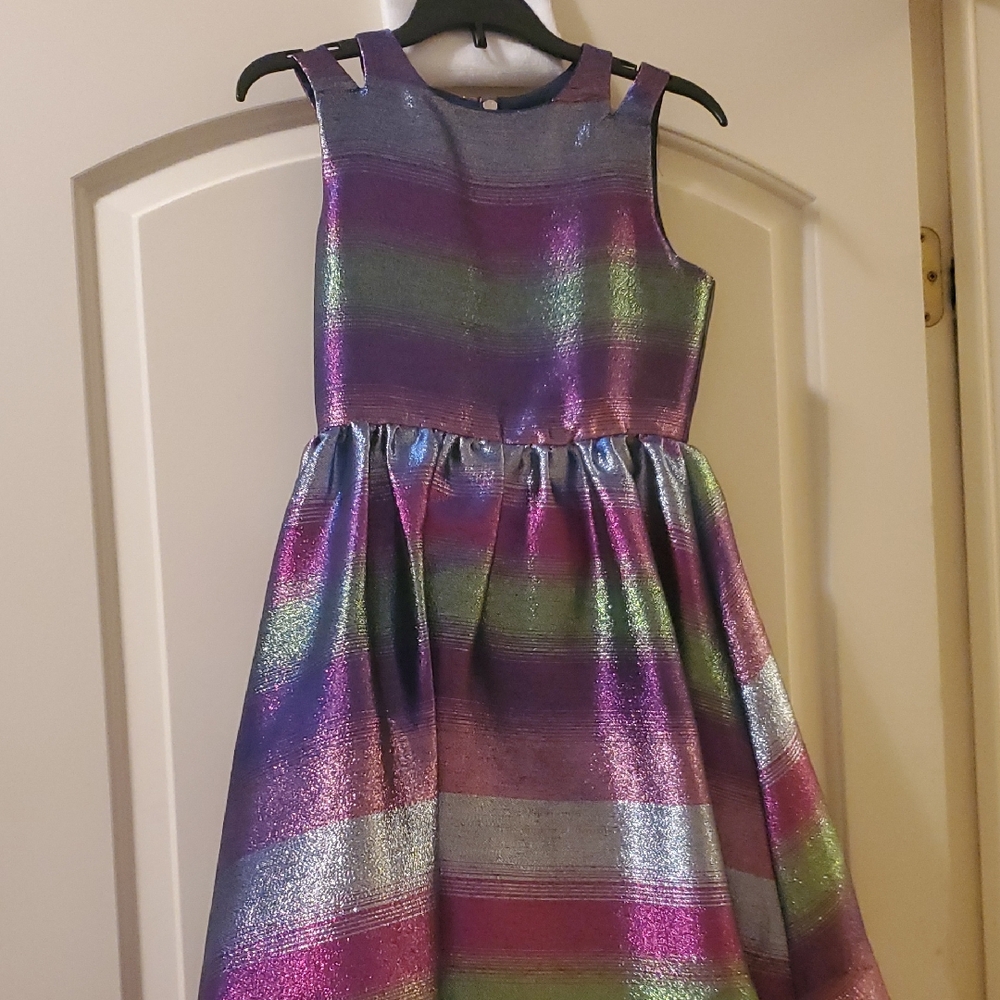 Rare Editions Metallic Striped Fit-and-Flare Dress in Purple and Multicolor